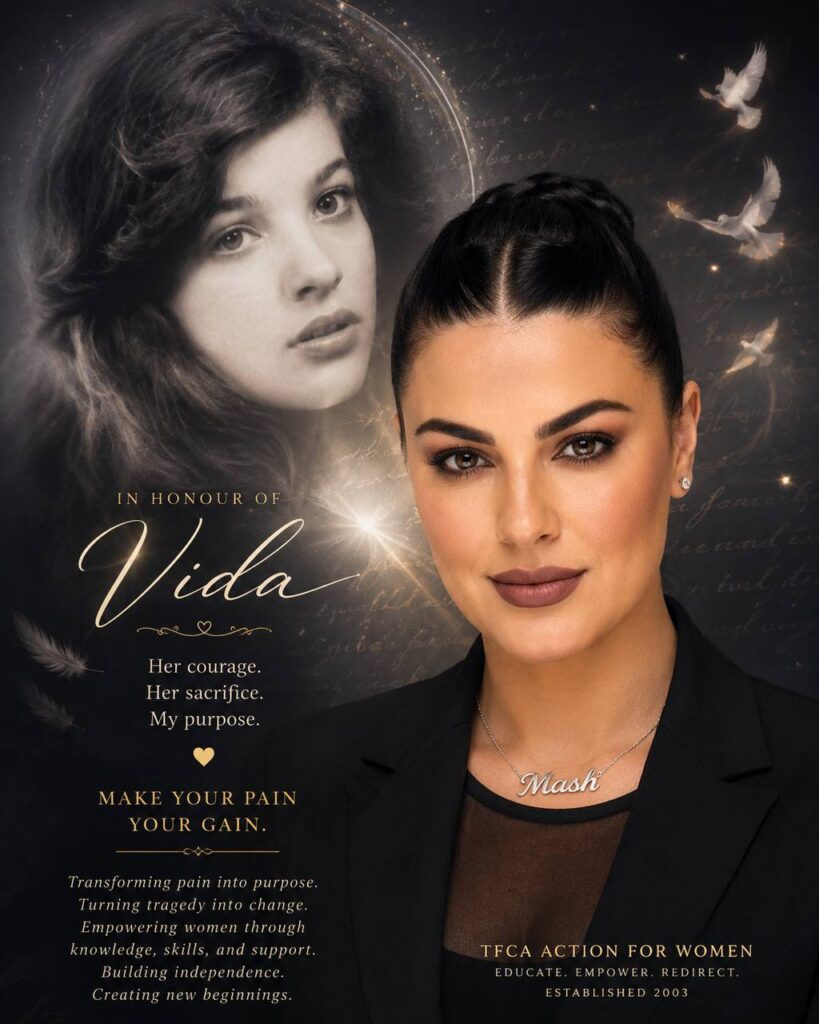 Tribute portrait honouring Vida — founder story of TFCA Action for Women